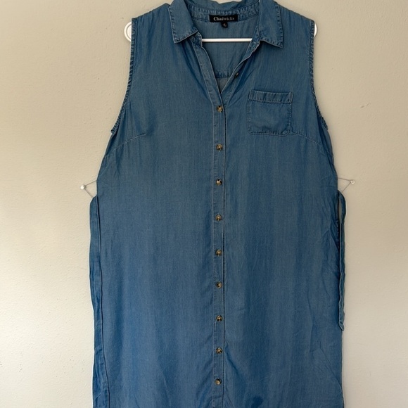 Chadwick’s blue Chambray dress, women’s plus size 14. Sleeveless and belted. - Picture 6 of 8